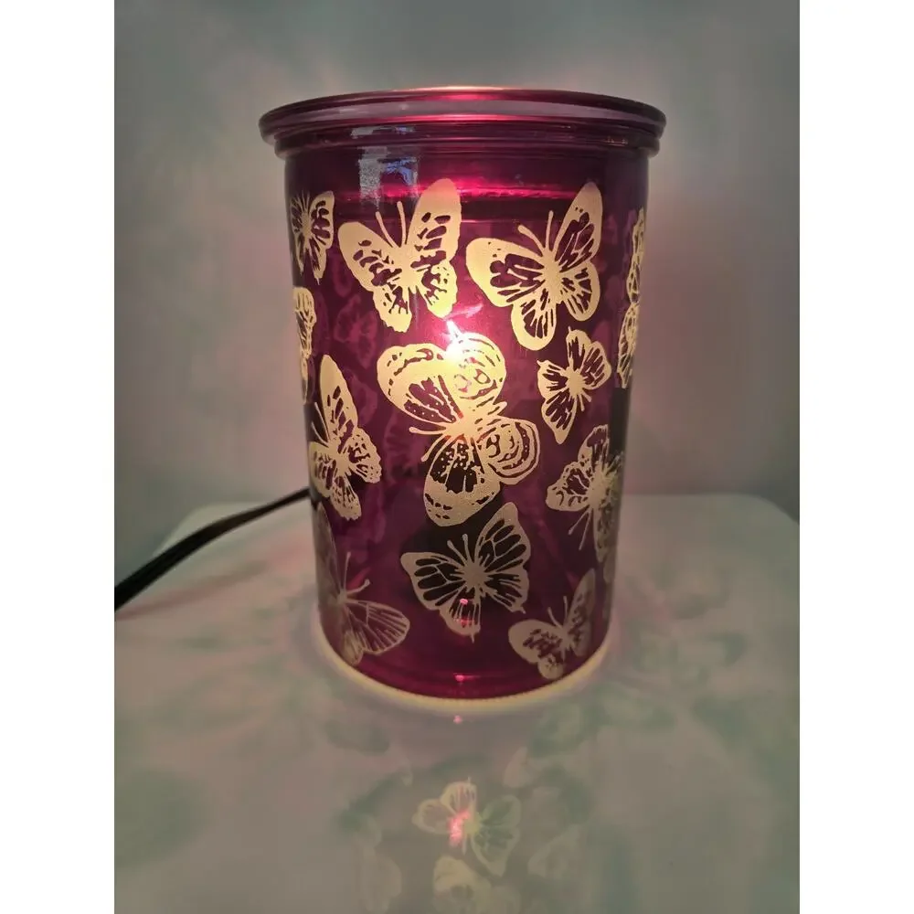 Scentsy Warmer Wings Butterfly Hand Painted Royal Purple White Butterflies